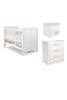Atlas 3 Piece Cot, Dresser Changer and  Essential Fibre Mattress Set - White